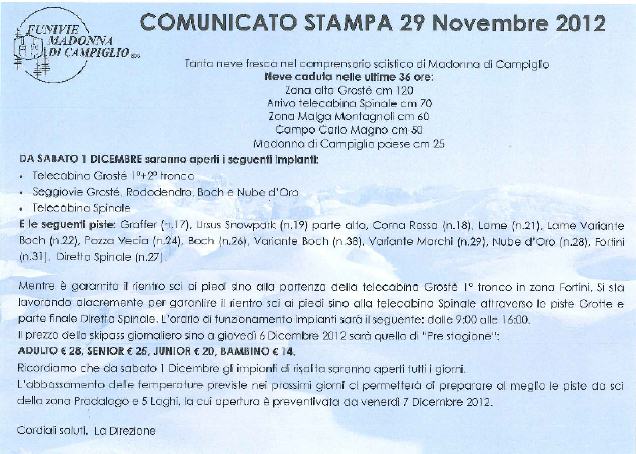 Apertura impianti Madonna di CAmpiglio