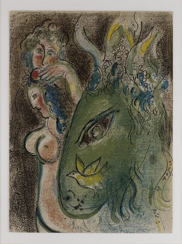 Marc Chagall esemplare de La Bible 1956 Litografia a colori mm363x594- Bondo San Barnaba